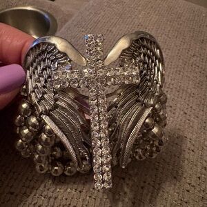 Silver Angel Wing Cross Bracelet